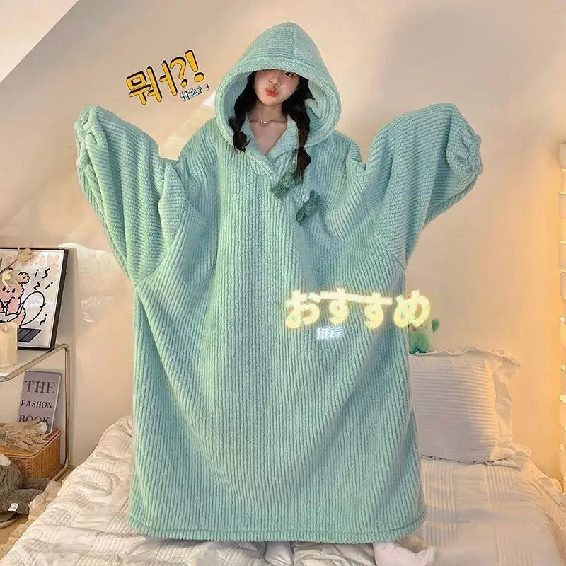

Autumn Winter Coral Fleece Long Sleeve Thickened Loose Pajamas Warm Homewear Oversize Korean Style Fashion Cute Kawaii Trendy