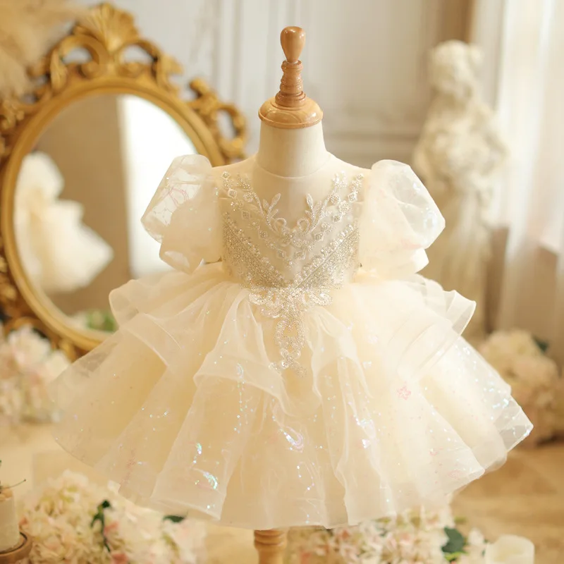 Quality Flower Girls Dress Wedding Birthday Dress Sequin Lace First Communion Dresses for Girls Baptism Party Vestidos