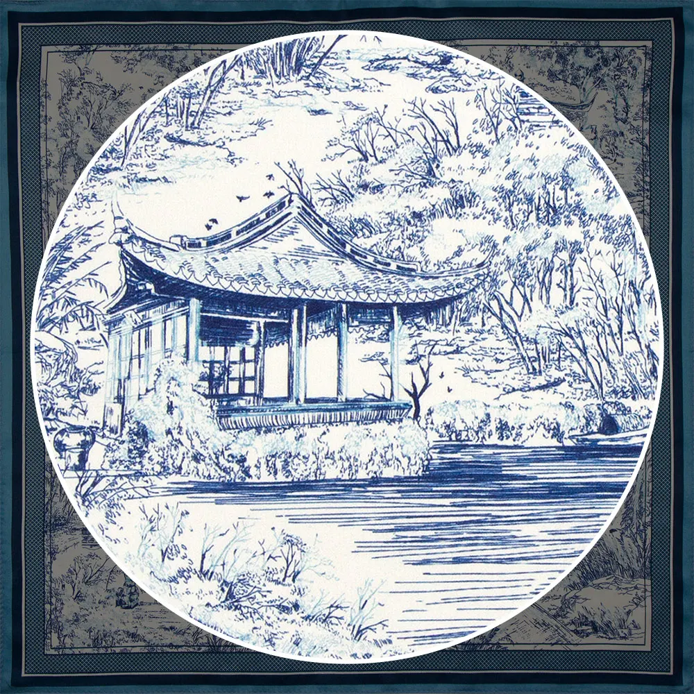 53 65 85cm 100% Real Silk Scarf Ladies Smooth Scarves Kids New Style Square Handkerchief Kerchief Gift for Women Chinese Garden