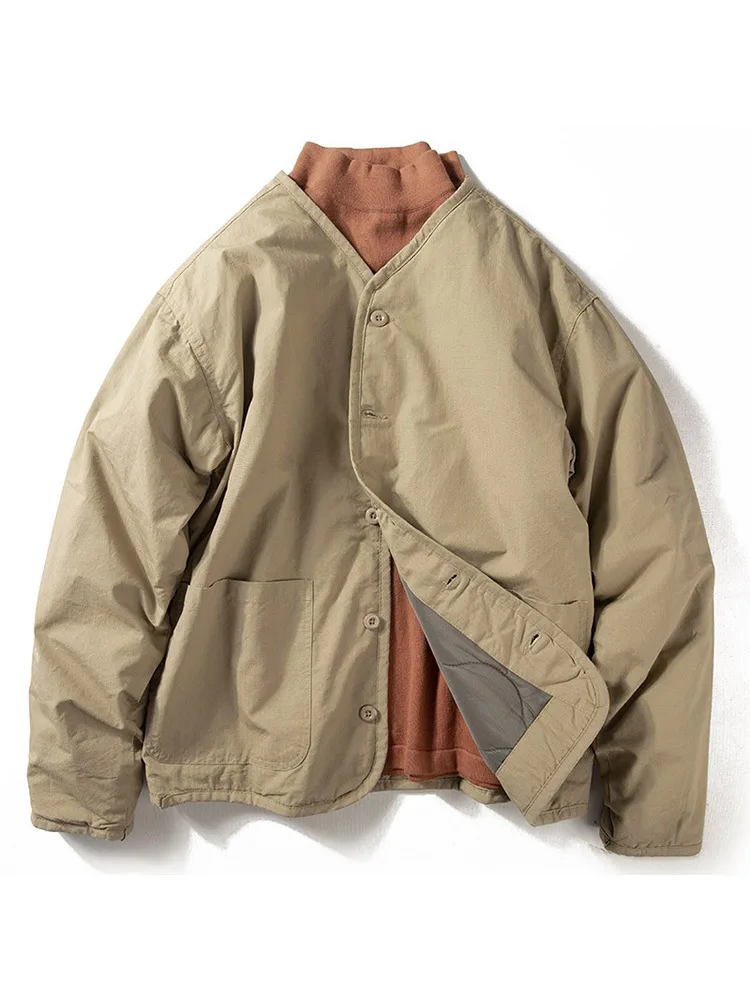 

Мужская повседневная хлопковая куртка чистого цвета, простой дизайн, теплая длинная куртка све без воротника, ретро, осенне-зимняя верхняя одежда...