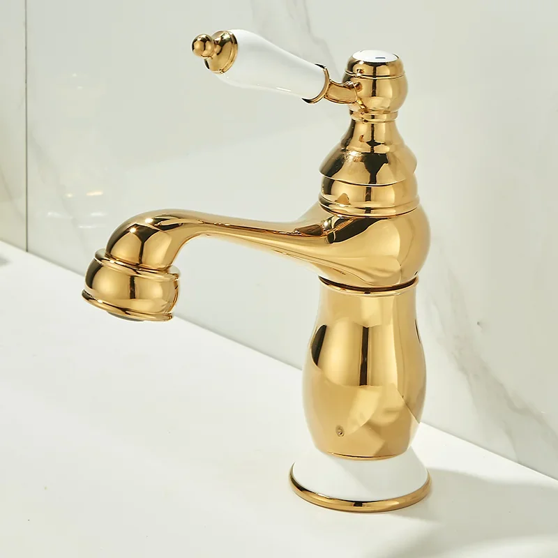 Becola Matte Yellow Chrome Plated Bathroom Countertop With Single Handle Faucet Modern Design, Sturdy And Durable