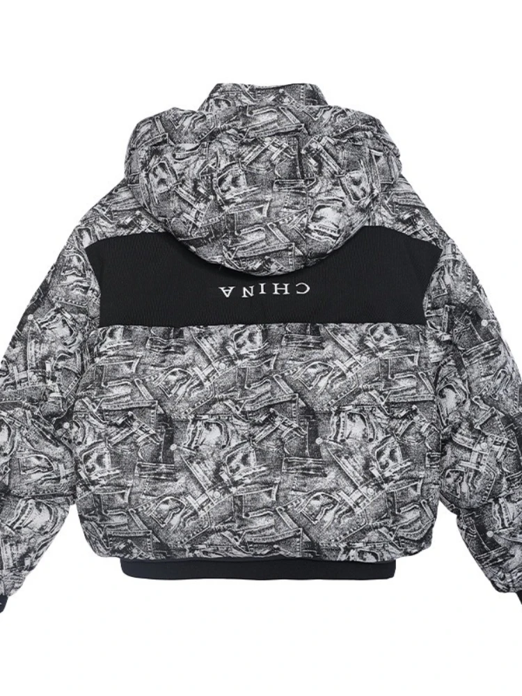 Piumino stampato 90% piumino d'anatra bianca donna casual abito corto da pane 2025 nuovo inverno spesso caldo parka da neve capispalla