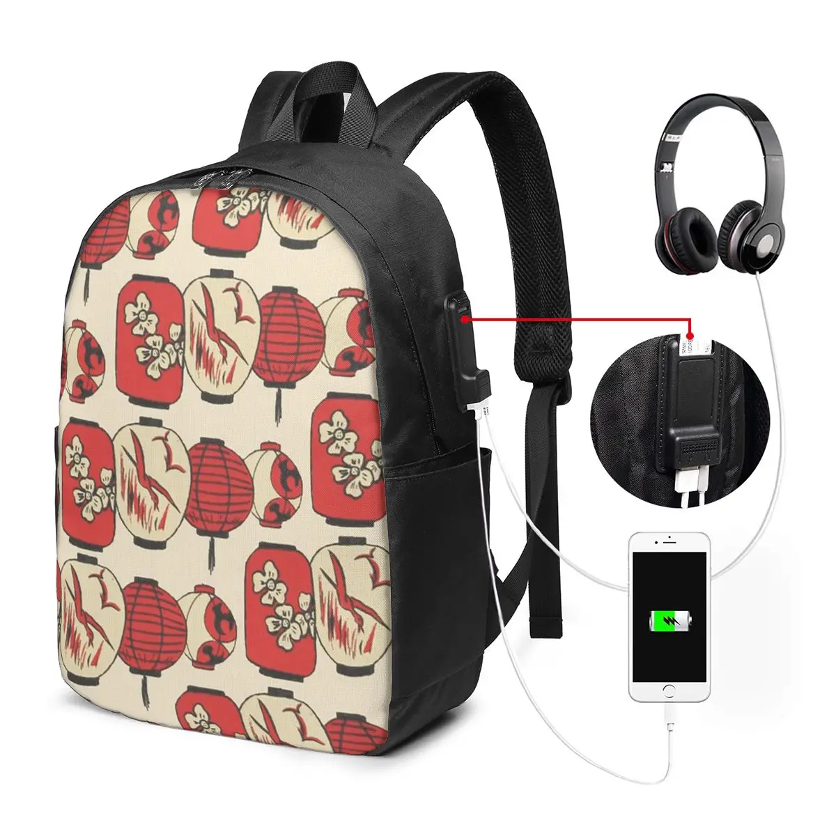 Traditional Chinese Lantern Pattern Backpack Travel Notebook Bag Computer College Student School Bag Laptop Shoulder Bags