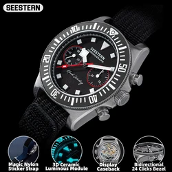 Sugess S445 Chronograph Men of Watch ST19 Handwind Movement Luminous Mechanical Wristwatches Waterproof Magic Nylon Sticker New