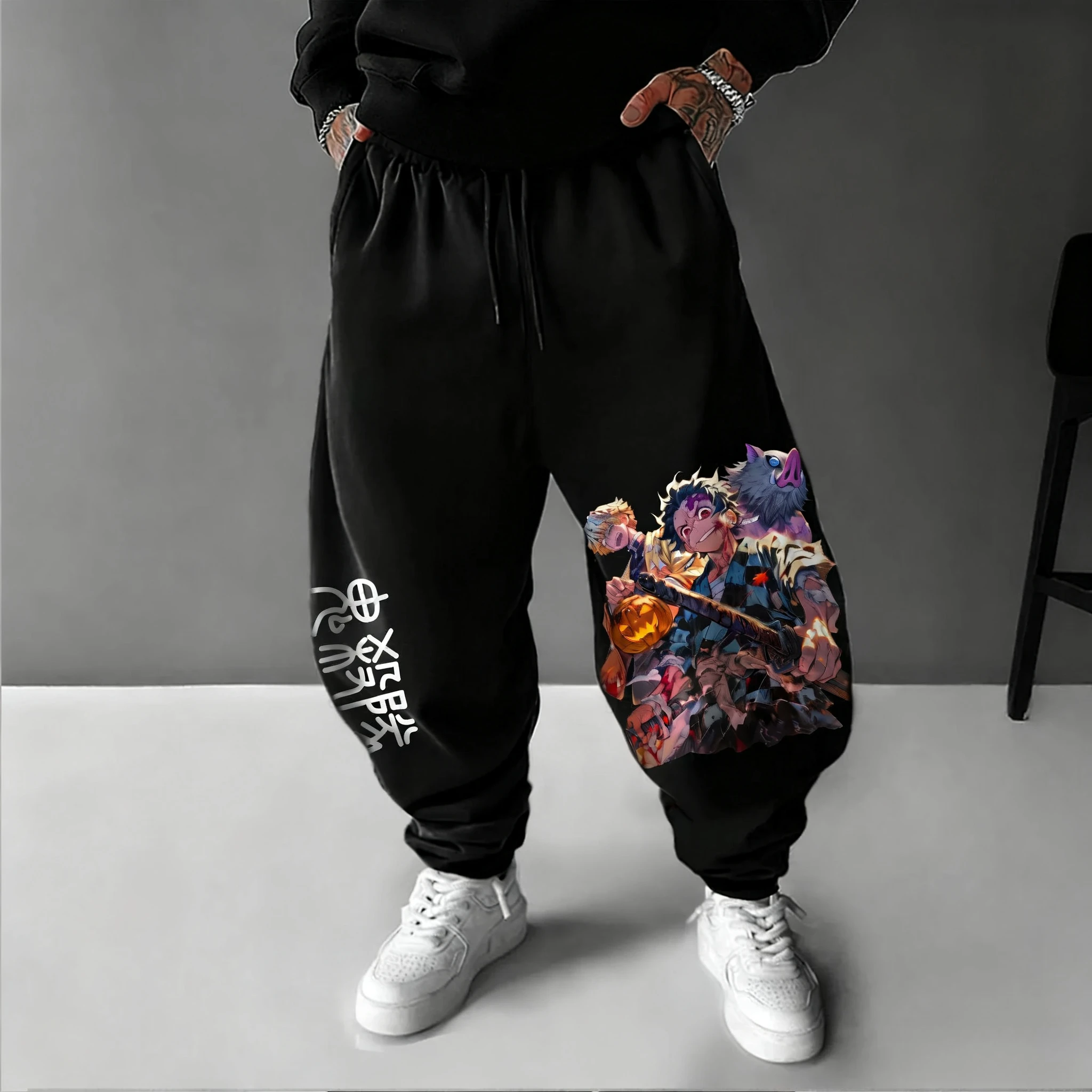 

Мужские спортивные брюки Demon Slayer на Хэллоуин, осень/зима 2021, новые свободные повседневные колготки в стиле аниме для совместной работы в американском стиле хип-хоп