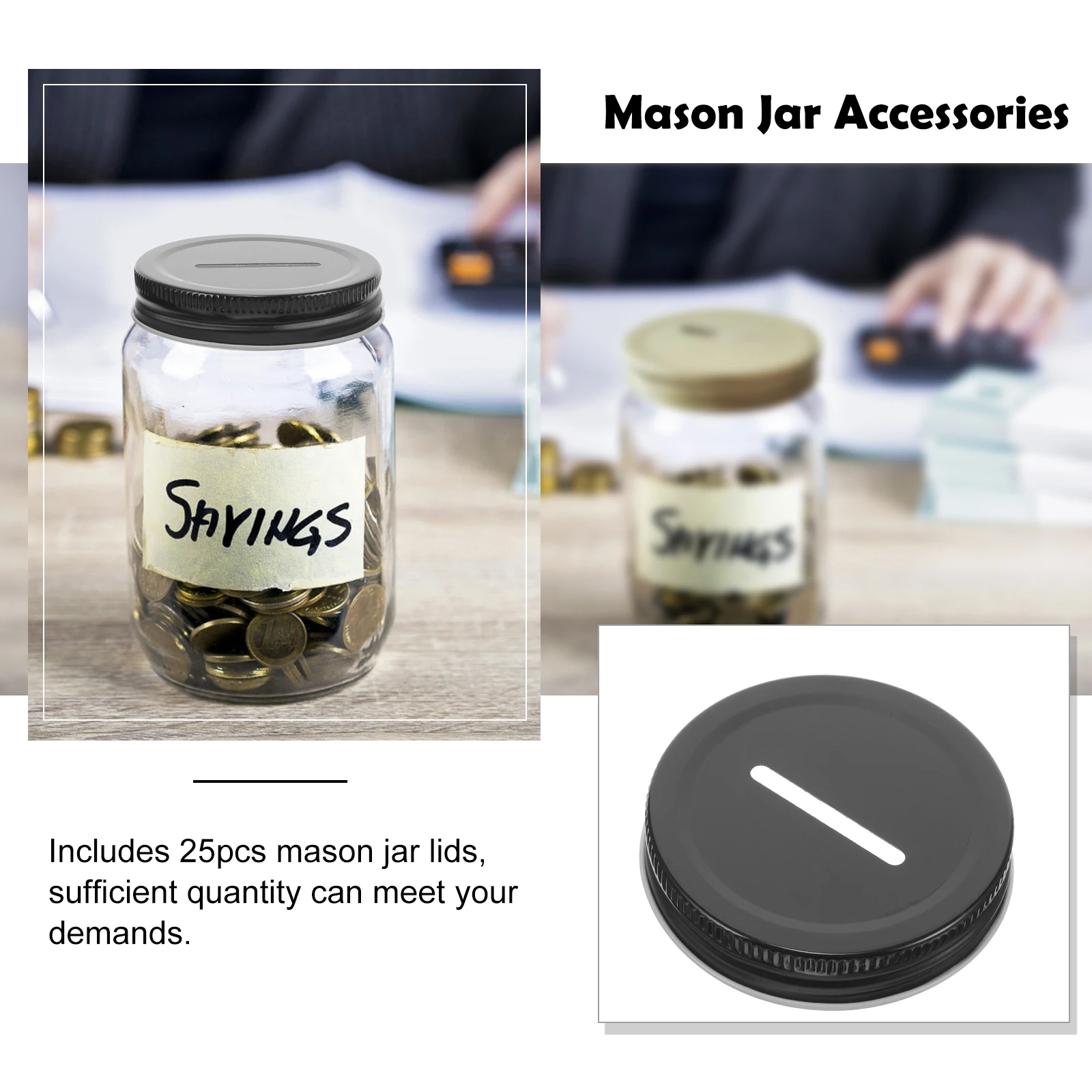 

12Pcs Mason Jar Lids Metal Coin Slot Caps for Money Saving Jars Leakproof Canning Covers Replacement Tinplate Sealing Lids
