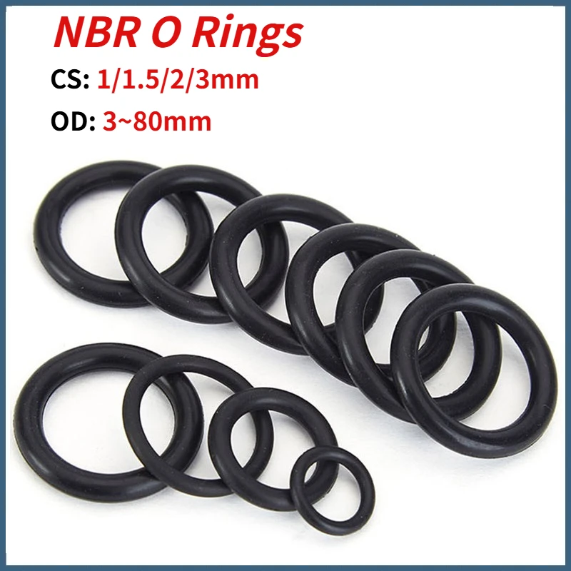10~100pcs CS 1/1.5/2/3mm OD 3~80mm Black O Ring NBR Seal Washer Plumbing Gasket Oil Resistant High Temperature Ring