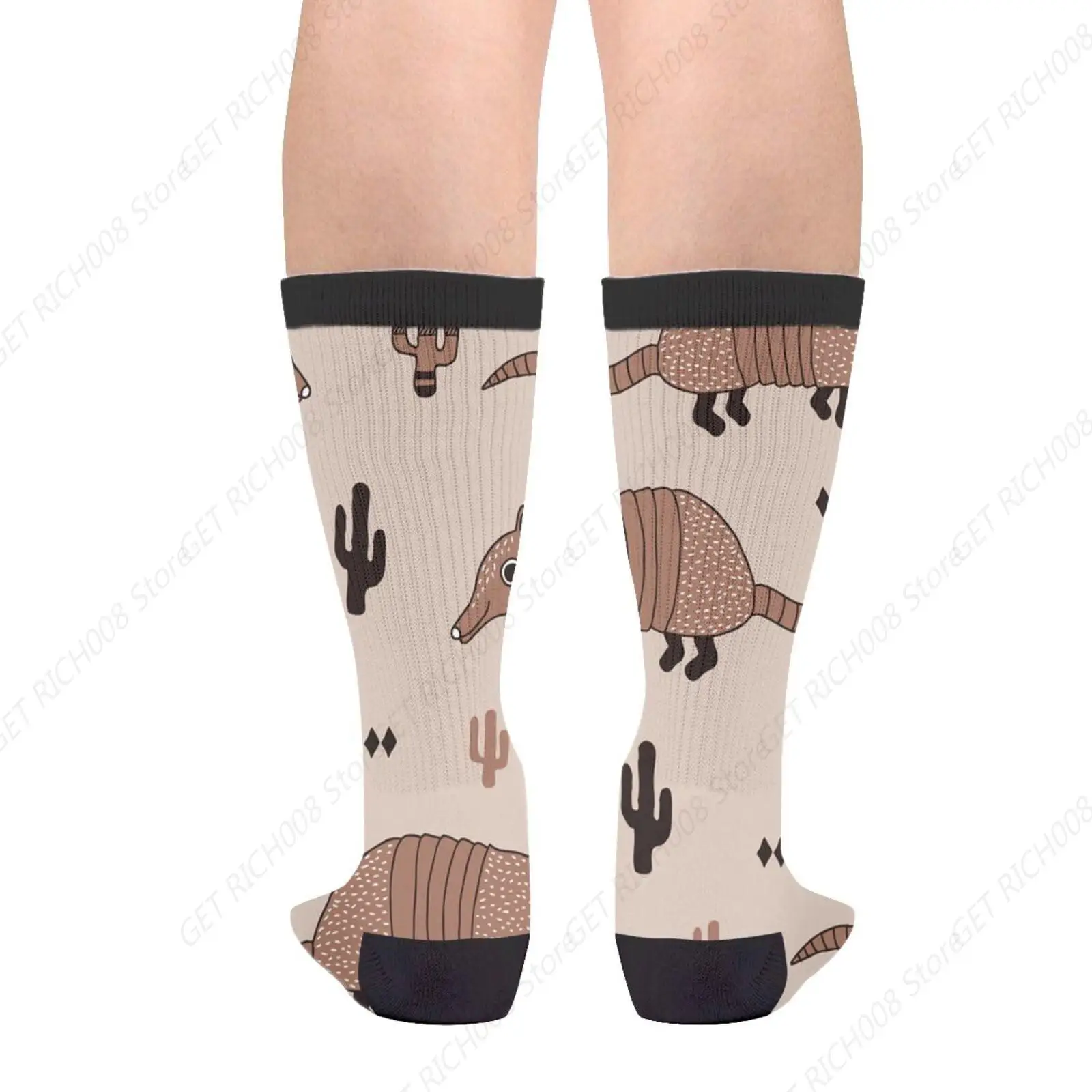 Armadillo Wildlife Animals Cactus Geometric Casual Funny Funky Novelty Fashion Socks For Men Women