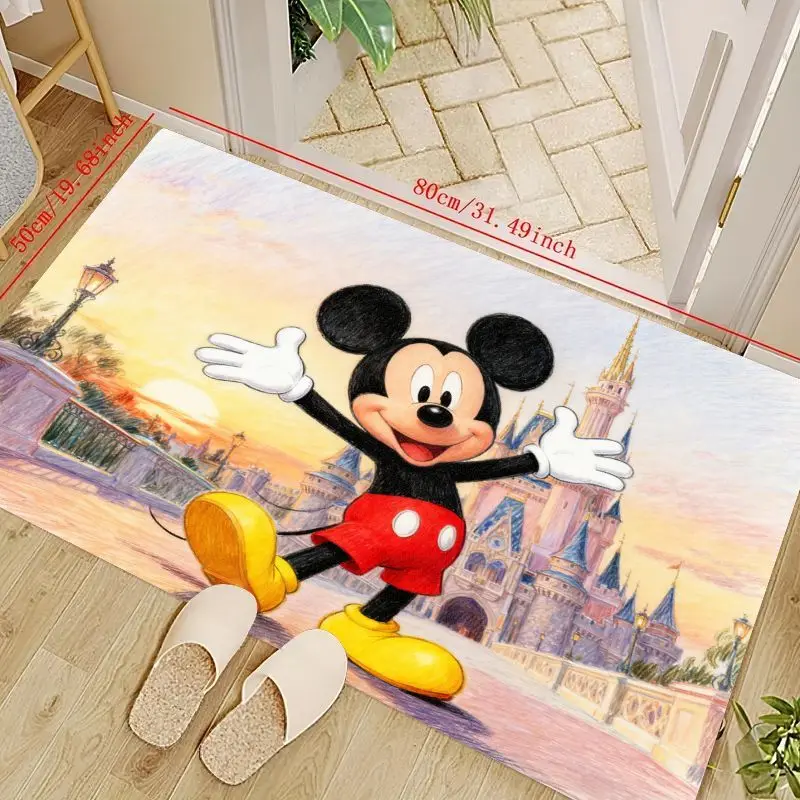 

Очаровательный напольный коврик Disney с Микки Маусом и персонажем мультфильма, волшебный сказочный замок, сцена заката, нескользящий коврик для жизни
