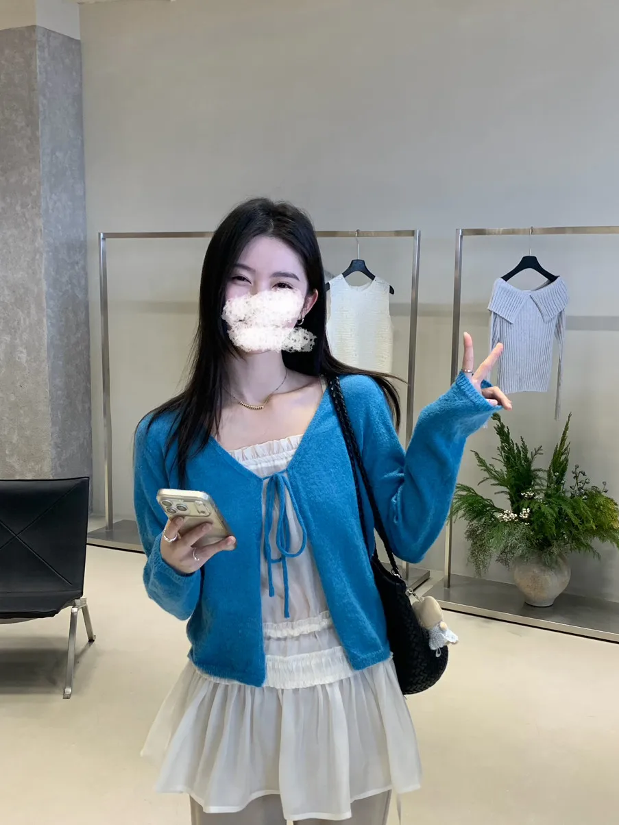 

Весна 2026: Шелковое платье-кардиган с завязками, длинным рукавом, в корейском стиле, приталенное, вязаное, для девочек, на каждый день, стандартной толщины