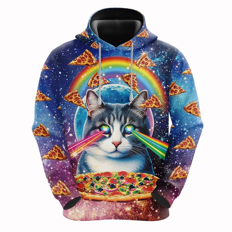 3D Printed Galaxy Rainbow Cat Hoodies For Men Cartoon Pizza Animal Graphic Sweatshirts Casual Loose Pullovers Tops Unisex Hoody