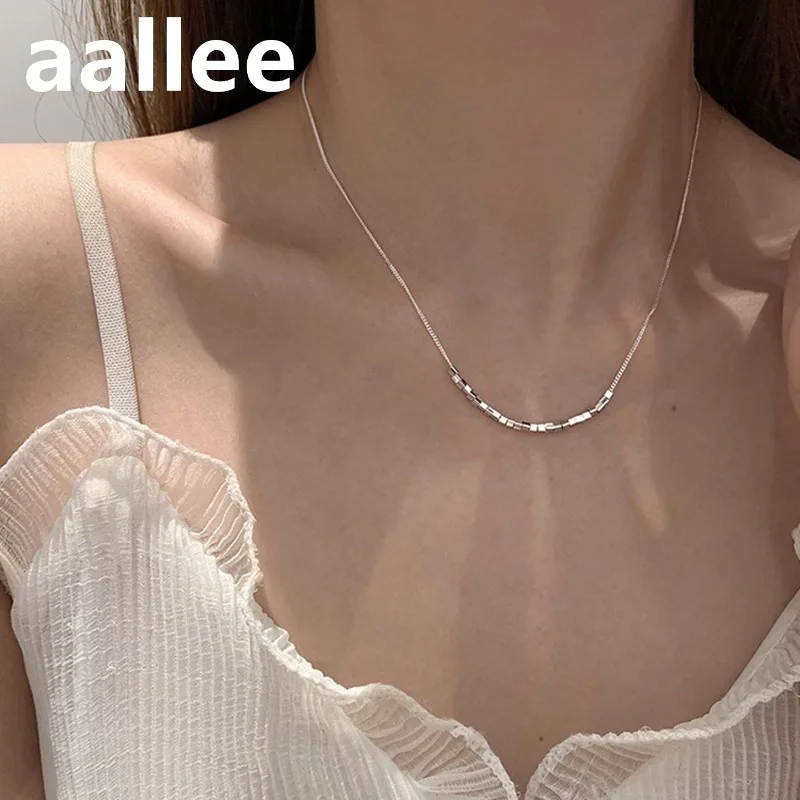 Sterling Silver Square Necklace Korean Style Light Luxury Cold Minimalist Clavicle Chain Crushed Elegant Jewelry Gift for Women