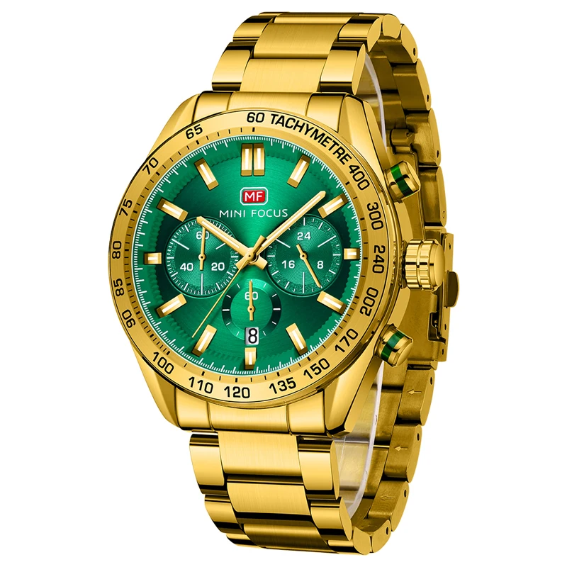 High End MINI FOCUS MF0403G Business Watch Men Waterproof Luminous Hands Big Dial Gold Stainless Steel Band Quartz Watches