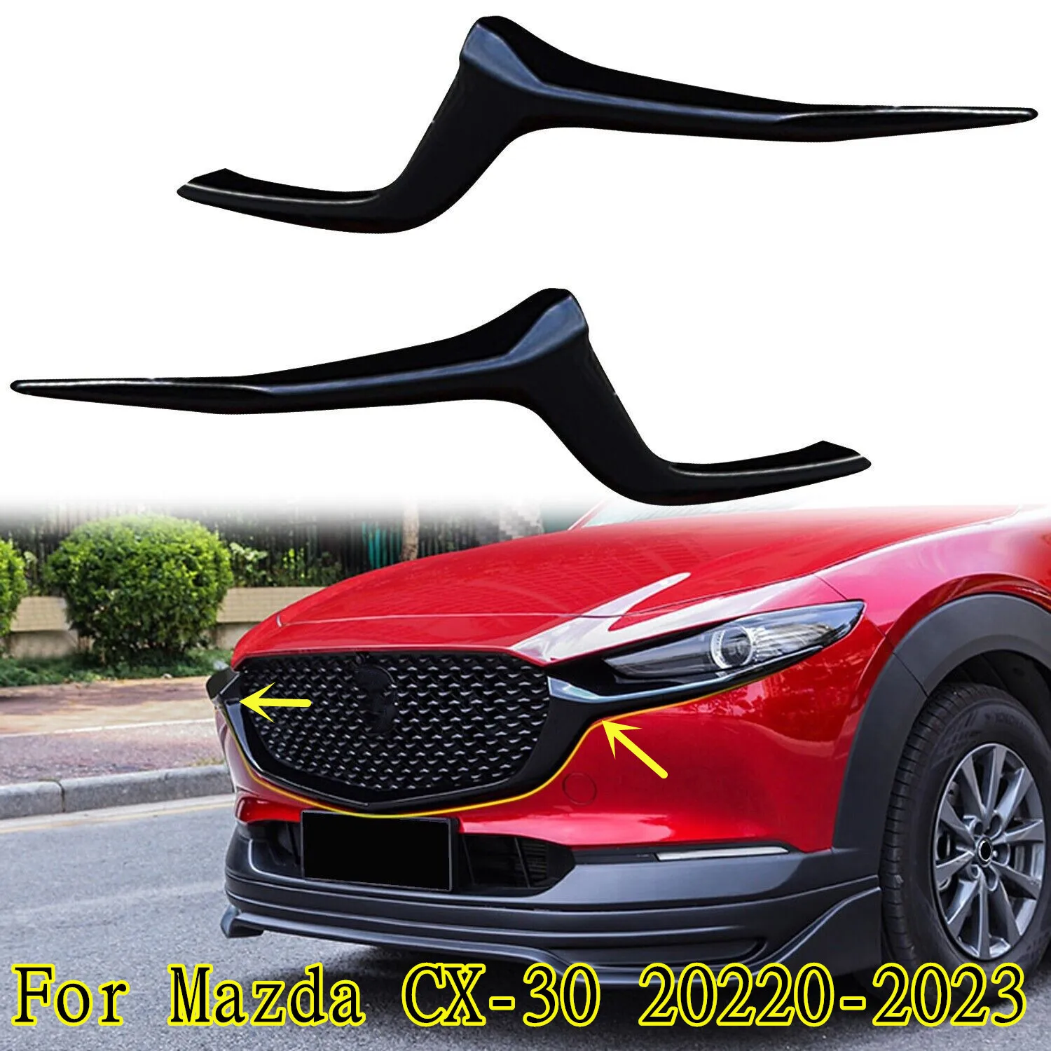 2X Black Front Bumper Grille Molding Trim Stripe Cover For Mazda CX-30 2020-2023