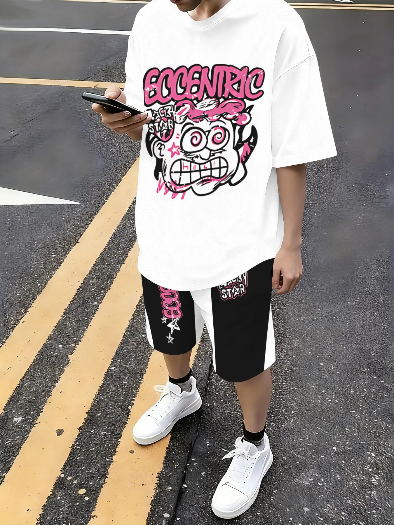 

2026 Summer New Men's Short-Sleeved Shorts Set with 3D Letter Pattern Printing - Street Casual Fashion Comfortable and Soft