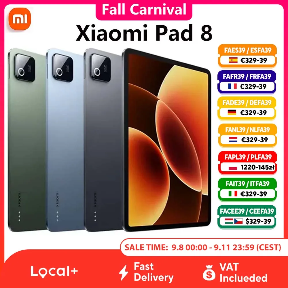 Tablet Xiaomi Pad 8 con Snapdragon 8s Gen 4, Display 11.2" 3.2K 144Hz, Batteria 9200mAh, Ricarica Rapida 45W, Fotocamera Principale 13MP, Design Sottile 5.75mm