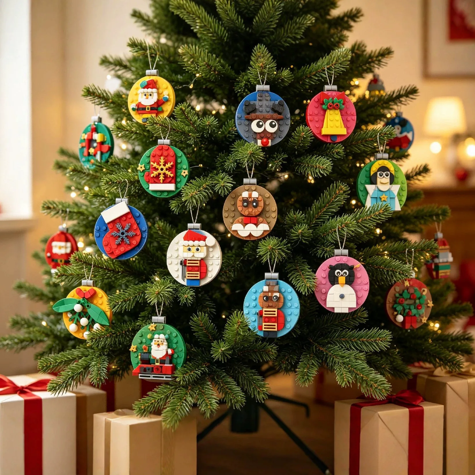 6/24Pcs Christmas Bricks TOys Ornament Cartoon Santa Claus Rustic New Year Home Decoration Xmas Tree Hanging Pendant Gift