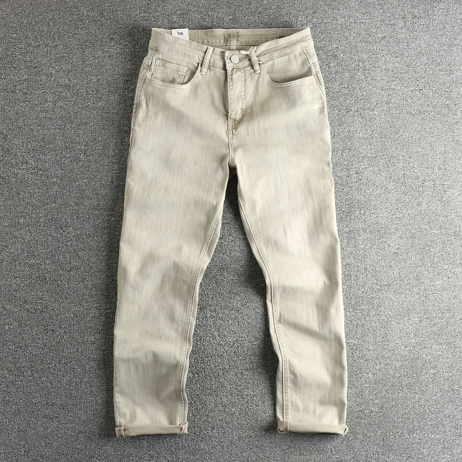 

Washed Cotton Denim Jeans Men Slim Fit Long Pants High Elasticity Bamboo Fabric Stone Ground Old Fashioned Trendy Jeans