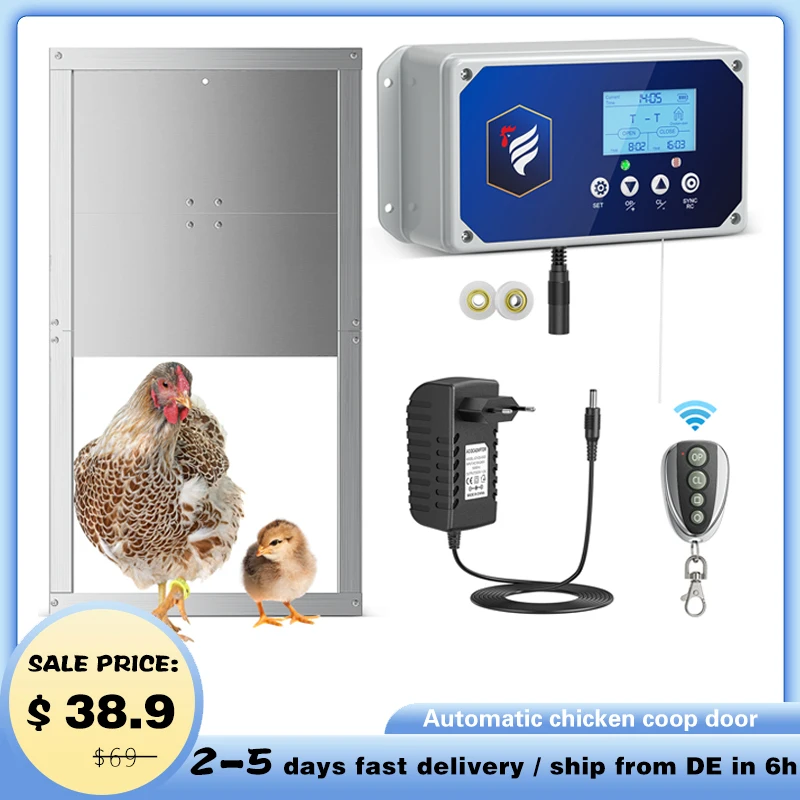 Automatic chicken coop door, latest style waterproof,with light&battery sensor,automatic chicken coop door remote control to 40M