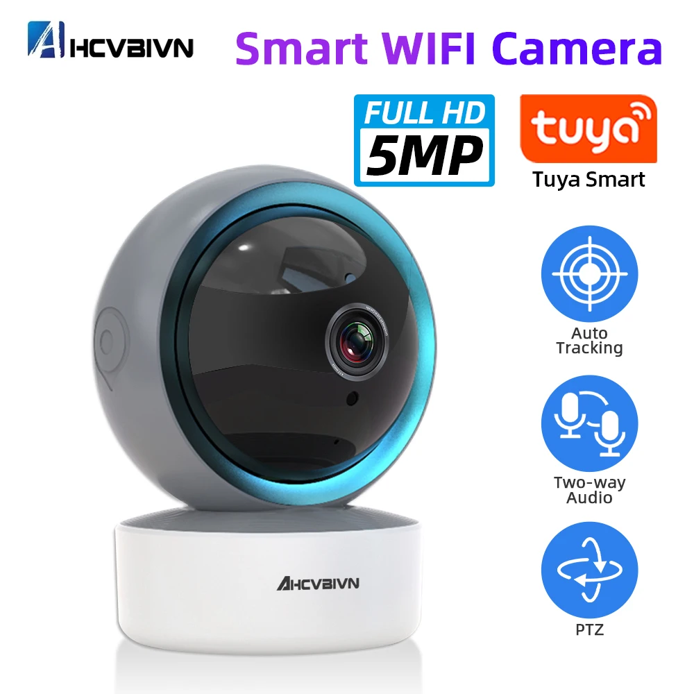 

5MP Tuya Indoor Wifi PTZ IP Security Camera Auto Tracking Smart Life Wireless CCTV Surveillance Camera 2 Way Audio Baby Monitor