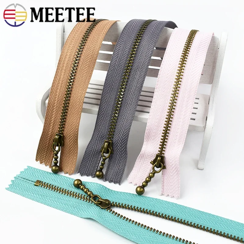 10Pcs Meetee 3# Metal Zippers Bronze Teeth Zip 15/18/20/25cm Close-end Zipper for Bag Shoes Clothes Repair Kit Sewing Acessories