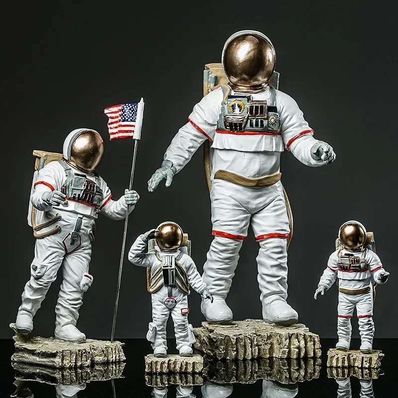 Crafts Space Man American Astronaut Sculpture Rocket Plane Cosmonaut figure model Resin Statue Home Decorations Figurines