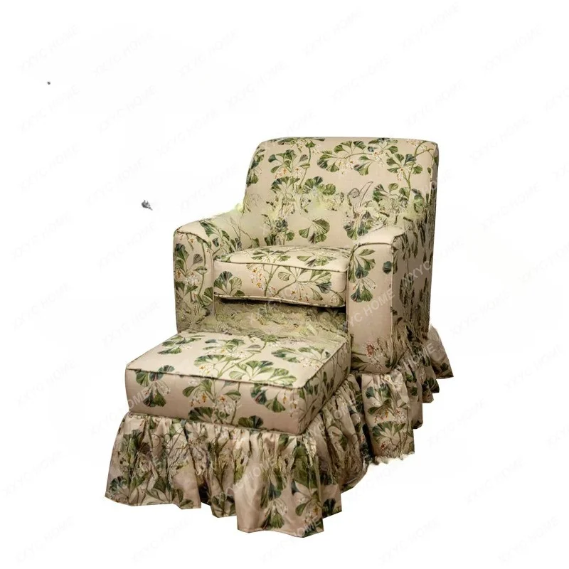 Printed Fabric Sofa Single Living Room Upholstered Chair Skirted Lounge Chair