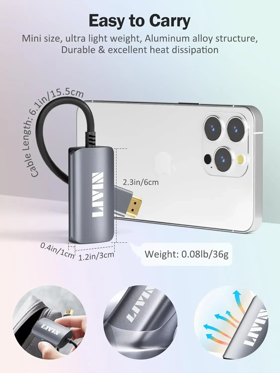 شاشة محمولة محول LIVIN HDMI إلى USB C، نظارات AR XREAL/VITURE/RayNeo/Rokid، 【4K@60 هرتز+PD Port】
