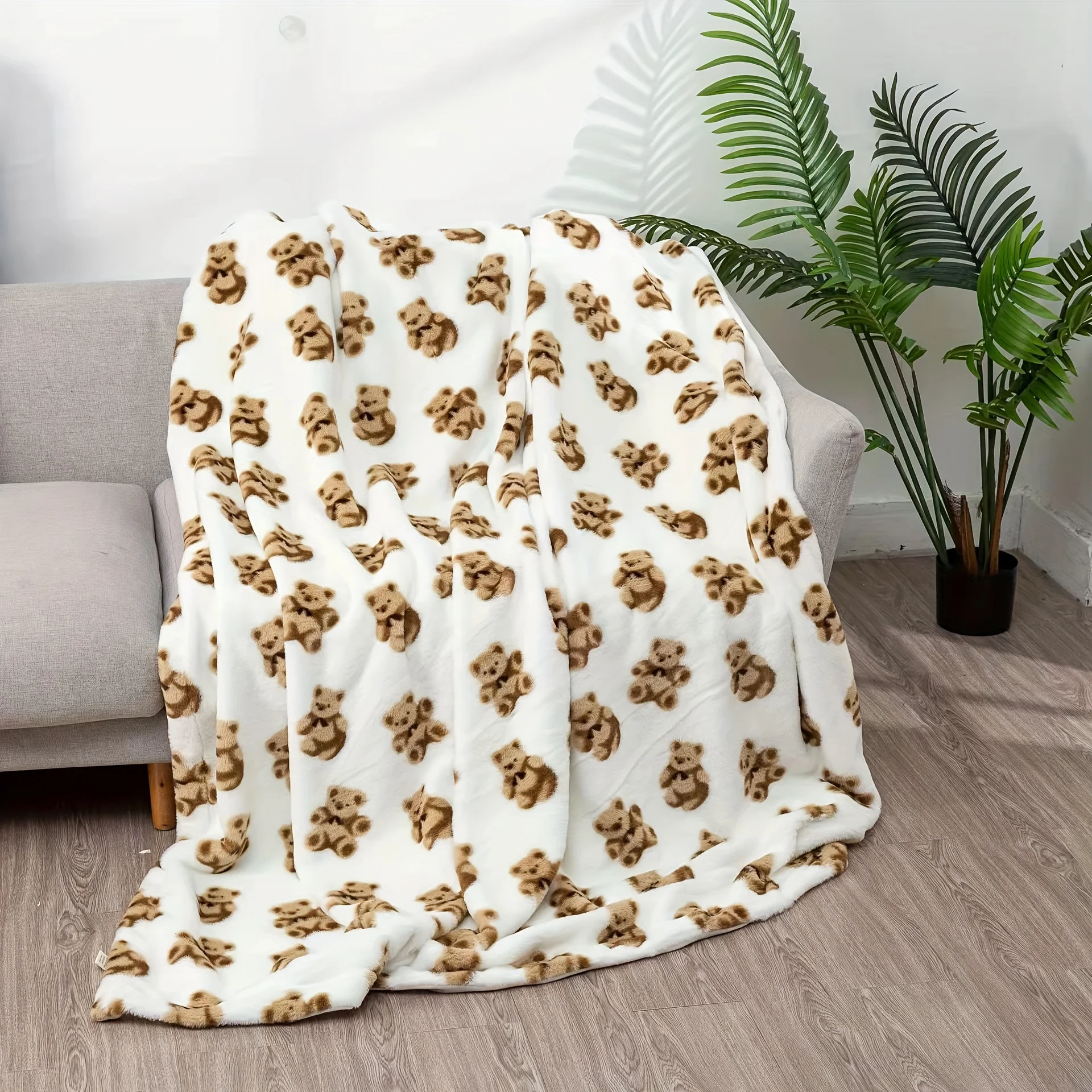 Cute Teddy Bear Flannel Throw Blanket Fleece Sherpa Lining Cozy Winter Lap Throw Perfect Gift for Couch Home Decor