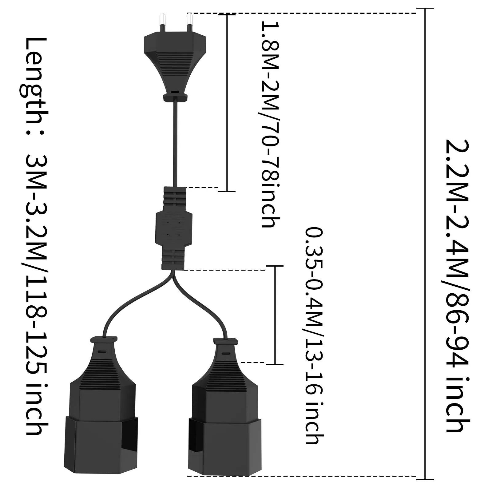 Europea Male Plug To Female Socket Power Extension Cable 2/3 Ways Outlet 2-prong Plug 2M Extension Cord For PC Computer PDU TV