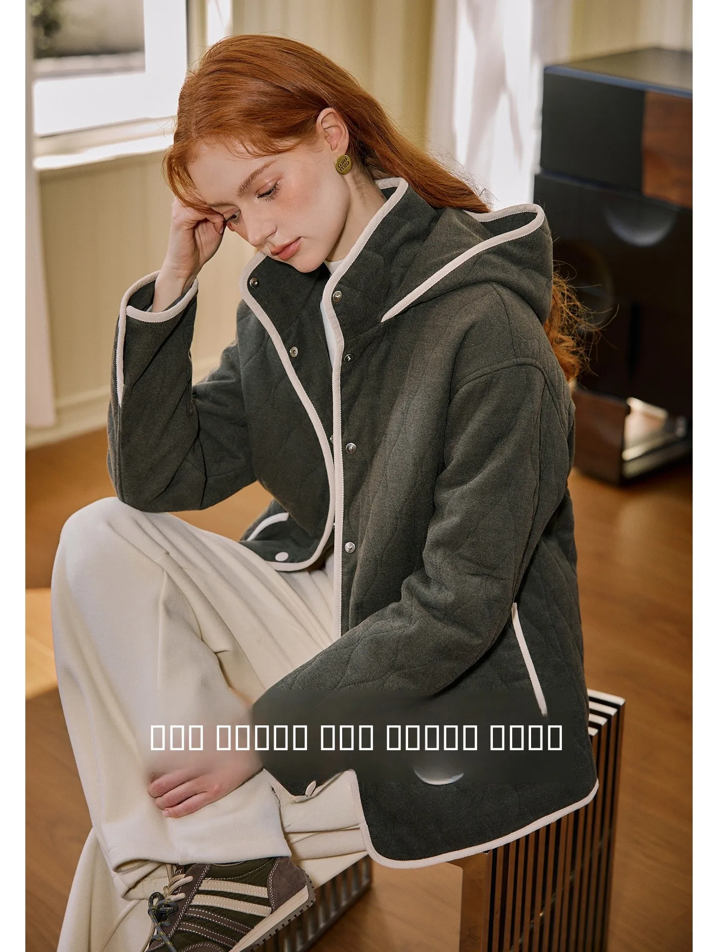 

KuNMaVi Winter Aosphere Water Wave Rhombus Pattern Women's Cotton Jaet Hooded Korean Sle New Arrival 2025