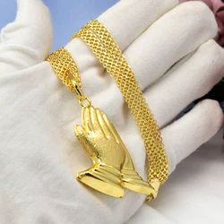 Mens Necklace With Praying Hands Pendant Women High Quality Copper Jewelry Set For Hip Hop Party Daily Wear Anniversary