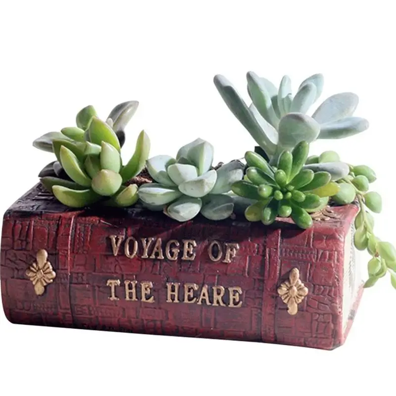 A67P-Retro Style Literature Book Succulent Flower Pot Resin Realistic Book Planter Durableuv-Resistant Plant Planter Garden