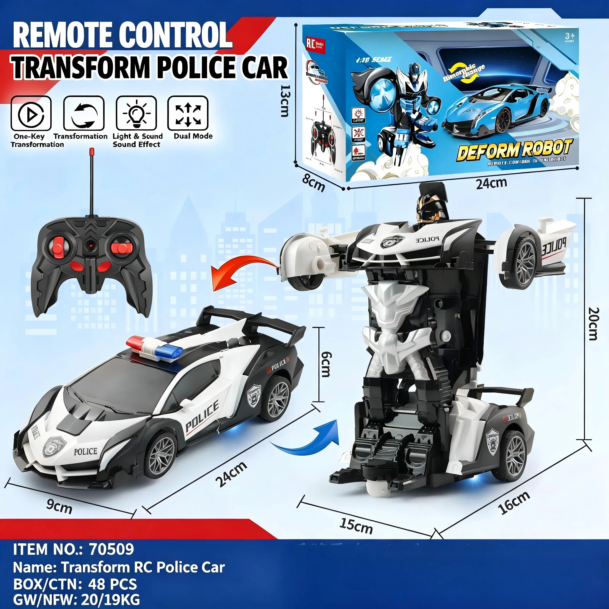 【RC Transform Police Car】1:18 One‑Key Transform RC Car Lamborghini