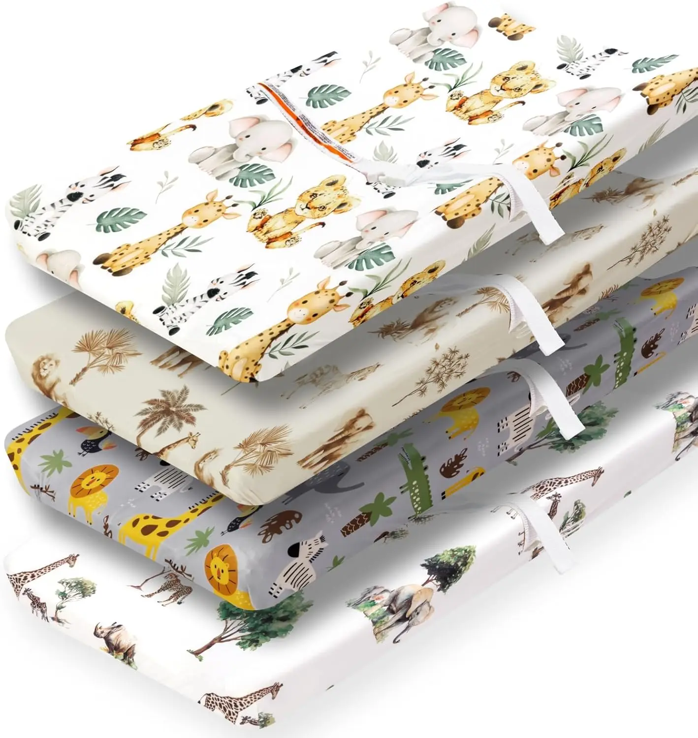 

4-Pack Neutral Safari Animal Baby Sheets Set for Toddler Mattress, Soft & Breathable