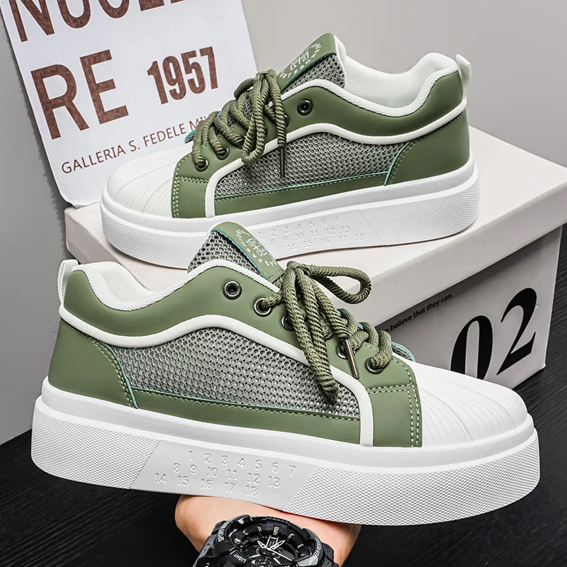 

Men's Versatile Breathable Leather Board Shoes Summer Trend Casual Thick Sole Height Increasing Sports Shoes