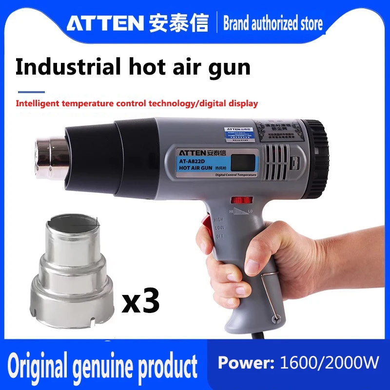 

Atten AT822D 2000w industrial handheld digital display film baking gun heat shrink film small hot air blower Wind nozzle