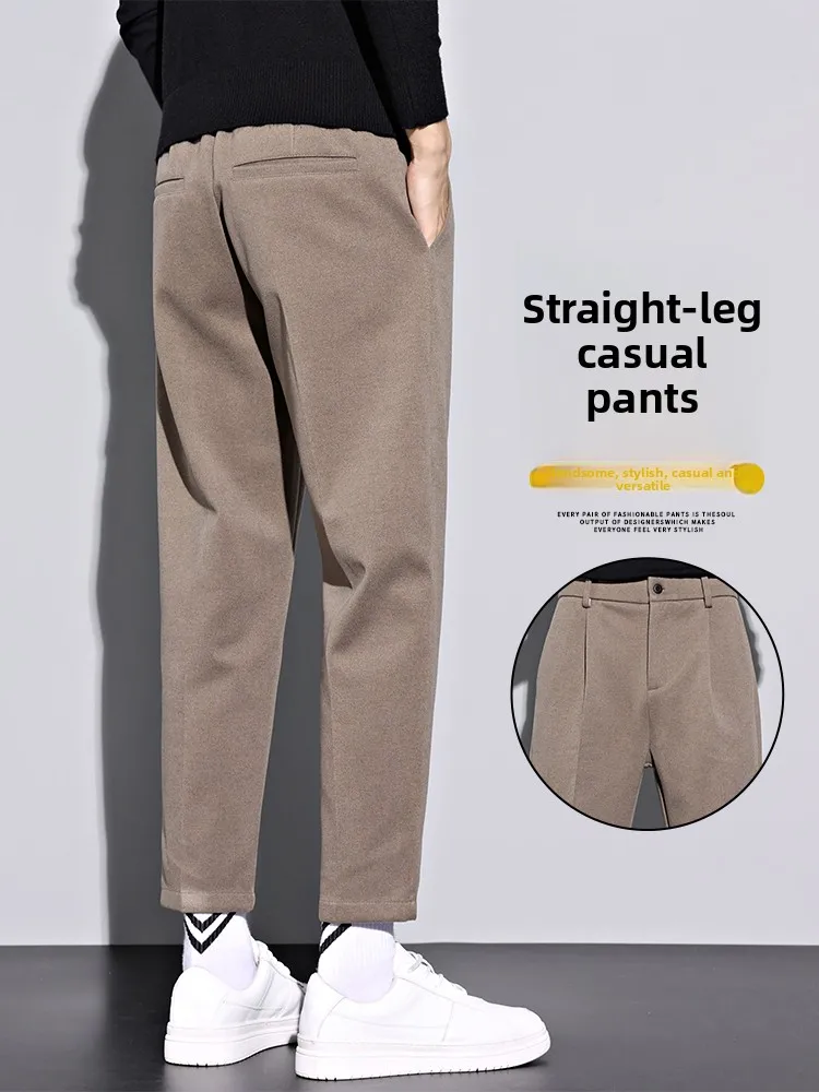 Casual Slim Fit Men's Khakis Elastic Pure Color Busin Gentleman Sle Youth Casual Nine Point Pants Autumn Faion