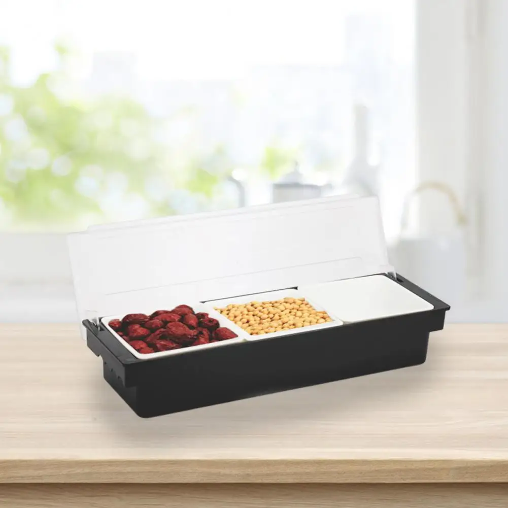 

Food Tray with Ice Cube Compartment Seasoning Box Organizer Restaurant Supplies Seasoning Box Fruit Veggie for Bartending