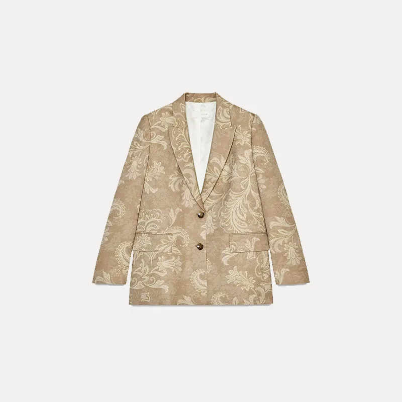 

Spring New Sle Women's Suit Jaet with ket Floral Print Turn-down Collar Commuter Sle Polyester Fabric Coat