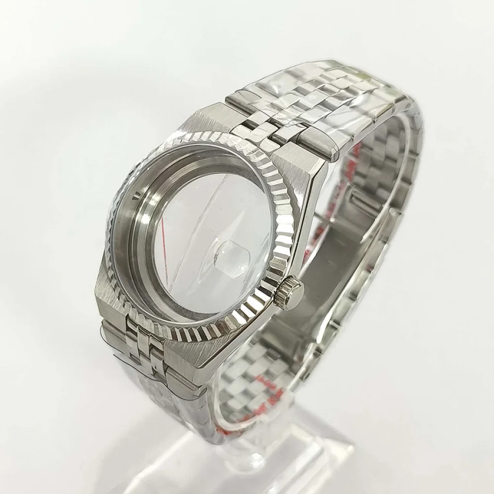 39.5MM Stainless steel Case+Bracelet Fluted Bezel Magnifying Glass Sapphire Shell for NH35/NH36 Movement Watch Accessories