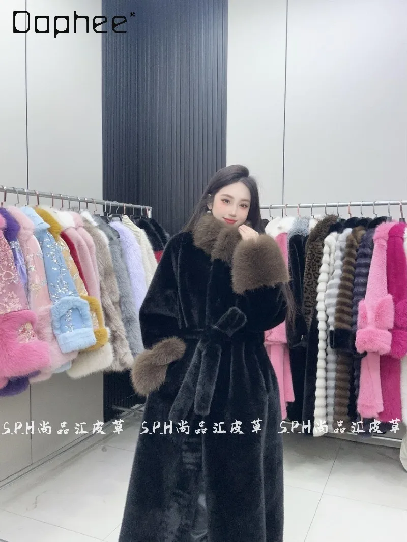 Winter New Trendy Patchwork Long Plush Fur Coat Elegant Socialite Eco-Friendly Fur Coat Fashion Heavy Patchwork Color Faux Fur