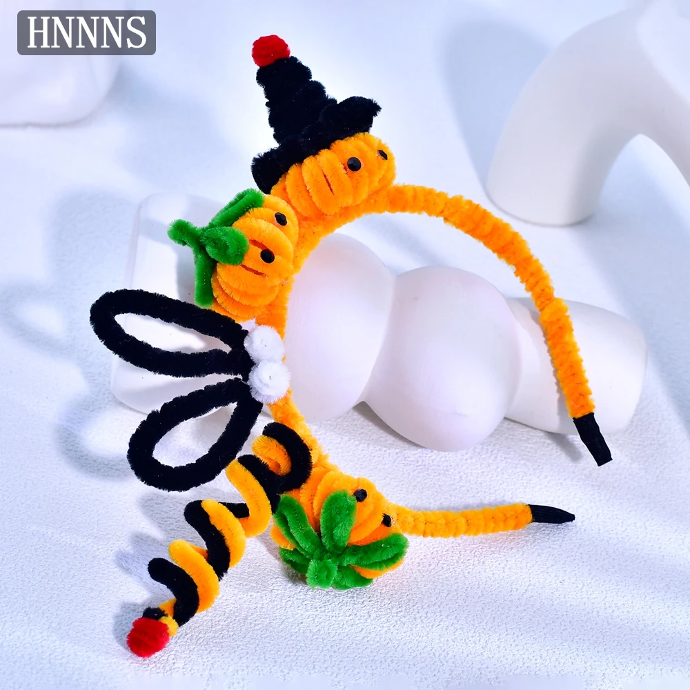 

HNNNS Halloween Pumpkin Hair Decoration Handmade Chenille Stem 3D Hairbands Funny Festival Dress Up Headband Cute Headwear A388