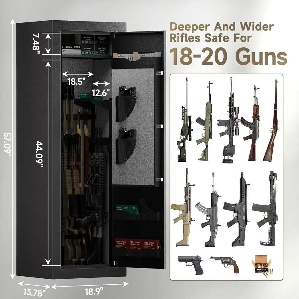 Biometric Safe for Firearms - Wide, Deep Fingerprint Access, Heavy-Duty Cabinet with Removable Shelves & Rack