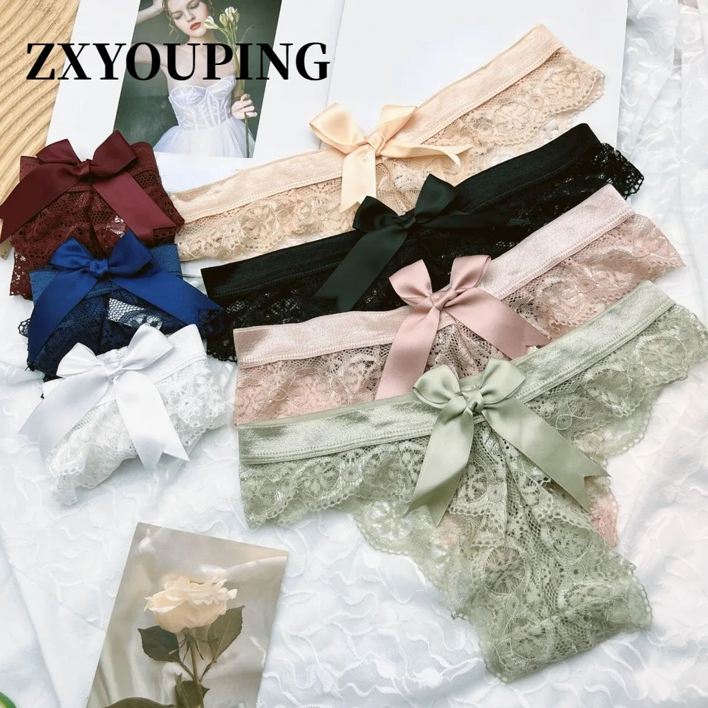 Summer Transparent Thong Women Sexy Lace Panties Big Bow Cute G String Breathable Seamless