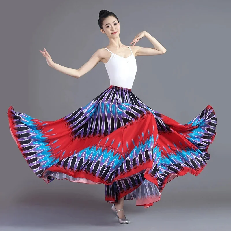 

2025 NEW Women's Half Skirt Chinese Style Ethnic Clothing Fashion Large Swing Printing Skirt Dance Costume Female