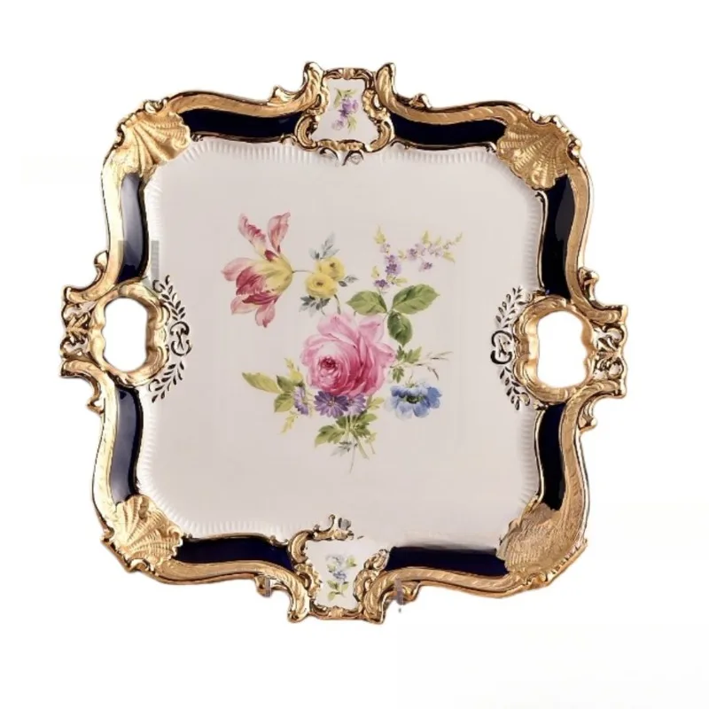 Porcelain square tray luxury home Liu living room large dim sum plate heavy industry plate decoration plate