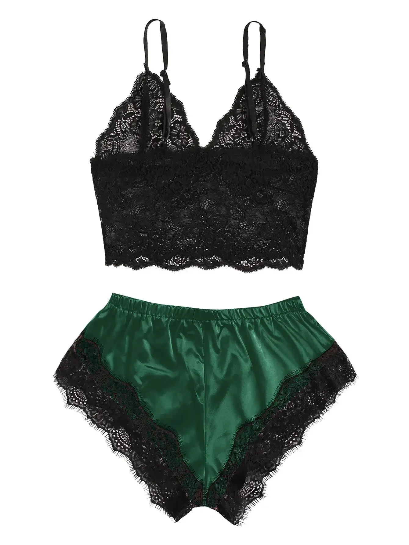 

Women's 2-Piece Lace Sleep Set – Sheer Cami Top and Shorts, Soft Breathable Pajamas for Summer Nights, Available in Plus Sizes