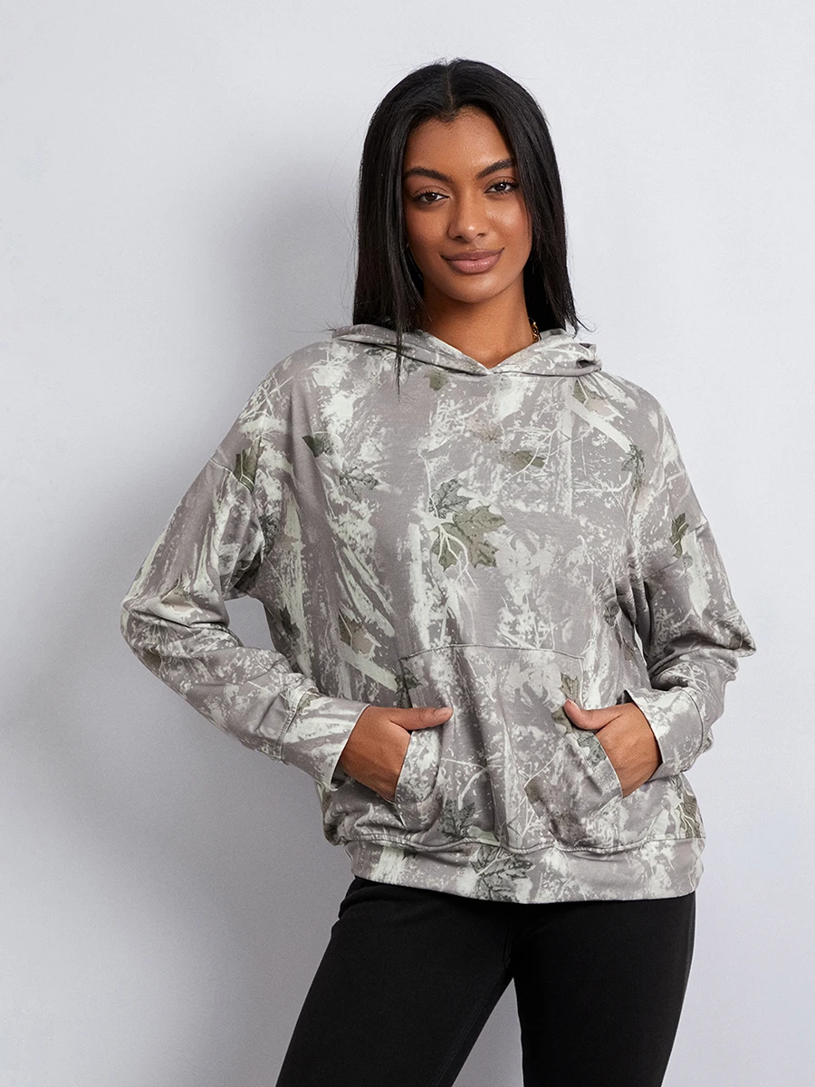 Women’s Oversized Hoodies Fashion Long Sleeve Leaf Print Baggy Sweatshirts Streetwear