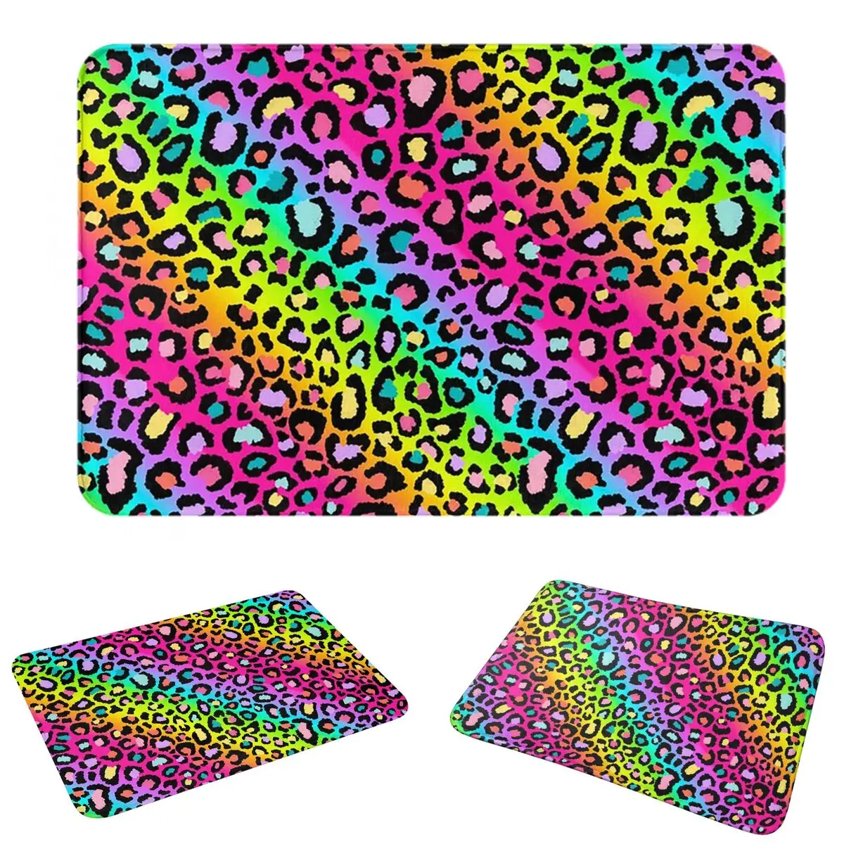 Vibrant Rainbow Leopard Print Doormat Sand Scraping Carpet Rug Kitchen Entrance Home Floor Mat for Living room Footpad Mats
